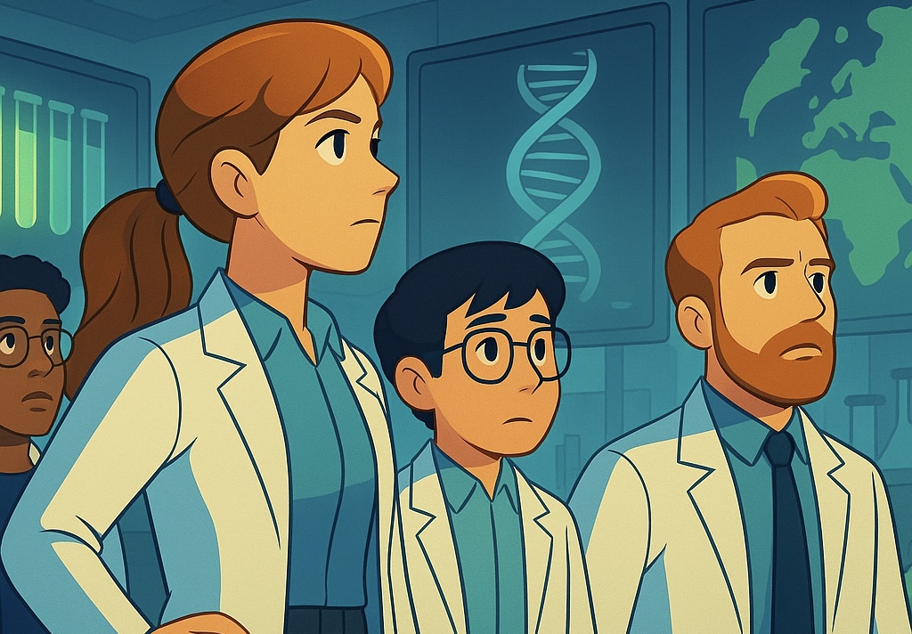 Els Skippets de cara a l’horitzó, al laboratori, amb pantalles, tubs d’assaig brillants i mapes genètics de fons.  Una nova missió els espera...